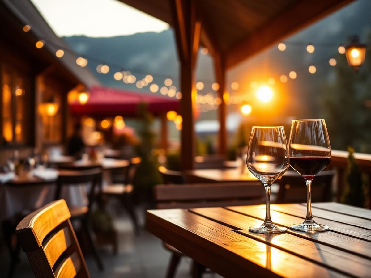 Restaurantterrasse im Abendlicht